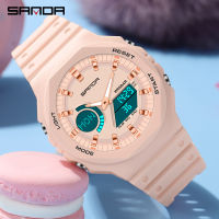 SANDA นาฬิกาสปอร์ตสำหรับผู้ชายสุดหรู,นาฬิกาข้อมือดิจิทัล LED กันน้ำได้นาฬิกาข้อมือแฟชั่นอิเล็กทรอนิกส์สำหรับผู้หญิง