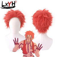 [LXYH- COSER KING] อนิเมะครับ Demon Slayer Kimetsu no Yaiba Komaji Akaza Red Short Wig วิก ผม Cosplay Costume ดาบพิฆาตอสูร Heat Resistant Synthetic Hair Men Women Wigs ชุดคอสเพลย์