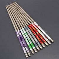 5pairs Kitchen Stainless Steel Chopsticks Beautiful Chop Sticks Dinnerware