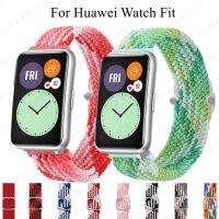 สายไนล่อนสําหรับ Huawei Watch Fit Nylon Braided Elastic Solo Loop สําหรับ Huawei Watch Fit สายทอแบบปรับได้ใหม่วงสร้อยข้อมือ