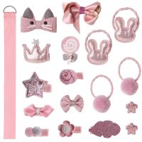 18Pcs/Set Kids Hair Accessories / Girls Cute Baby Hair Accessories / Flower Bow Animal Hairpins Hair Band / Elastic Cartoon Headdress Gift