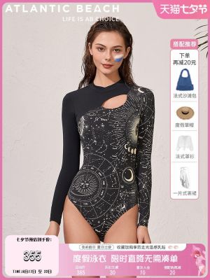 Atlanticbeach Swimsuit Womens Long-Sleeved Sunscreen One-Piece Swimsuit Fashion Sexy Surf Suit Seaside Vacation