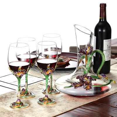 เครื่องแก้วแก้วไวน์แดงแก้วคริสตัลชุดแก้วไวน์ไอริสเคลือบฟันกล่องของขวัญชุดไวน์สุดไฮเอนด์