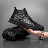 Brand New Men Leather Casual Shoes Crocodile Print Men High Tops Spring Autumn Flat Shoes Cool Leisure Sneakers Loafers