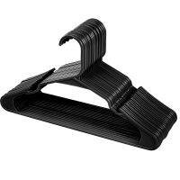 50 Pack Black Plastic Hangers for Clothes - Space Saving Notched Hangers - Durable and Slim - Shoulder Grooves