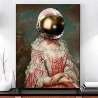 Retro Space Lady กับหมวกนิรภัยภาพวาดผ้าใบภาพโปสเตอร์และภาพพิมพ์ภาพผนังสำหรับห้องนั่งเล่นตกแต่งผนัง Cuadros