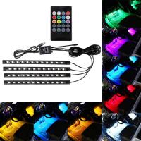 [ANYA Auto Parts] 4 × 12 LED Car Foot Light USB Ambient Lamp DJ Backlight Music Atmosphere Light รีโมทคอนโทรลไฟภายในรถโคมไฟตกแต่ง