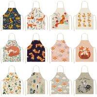 Printed Sleeveless Aprons Kitchen Women Linen Animal Home Cooking Baking Waist Bib