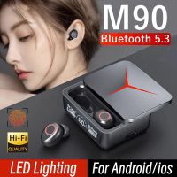 ?【 Readystock】 + Gratis Ongkir?M90หูฟังบลูทูธไร้สาย5.3กันน้ำมินิเพลง Hi-Fi สเตอริโอจอแสดงผล LED สัมผัสหูฟังเกมกีฬาสากล