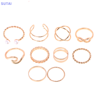 ?【Lowest price】SUTAI แหวนแฟชั่นสำหรับผู้หญิง10ชิ้น เซ็ตของขวัญเครื่องประดับ