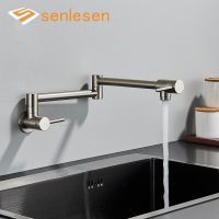 Senlesen Brushed Nickel Foldable Kitchen Faucet Brass Wall Mounted Rotate Folding Spout Single Handle Single Cold Water Sink Tap