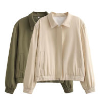 2023ใหม่ Lapel Jacket ผู้หญิงสีทึบแขนยาว Slim Cropped Coat Women Jacket