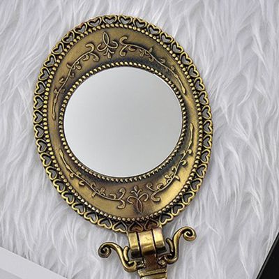 Double Sided Hand Held Makeup Metal Mirror Folding Handle Stand Travel Mirror