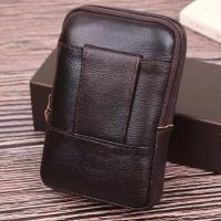 Genuine Cowhide Waistpack Men Mobile Phone Bag Belt Sports Hanging Wallet Small 5.56.182 Cm