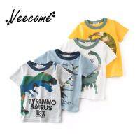 【 Veecome✨ตัวการ์ตูนลายพรางไดโนเสาร์สำหรับเด็กผู้ชาย,เสื้อยืดคอปกทรงกลม