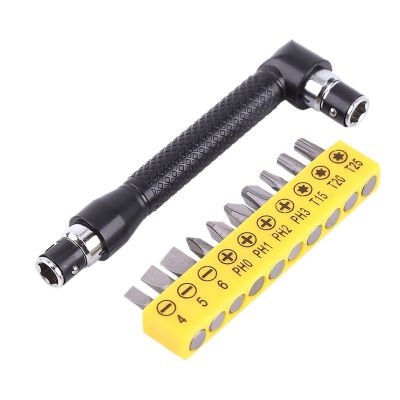 Hex Socket Wrench 1/4Inch L Shaped Socket Wrench Set with 10Pcs Various Angled Screwdriver Bits Hand Tool Kit