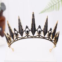 Baroque Vintage Retro Black Tiaras Crowns Rhinestone Veil Tiara Luxury Bridal Crystal Princess Queen Diadem Wedding Accessories