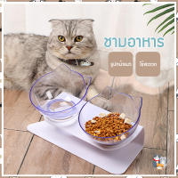 i and cat ชามให้อาหารสัตว์เลี้ยงพลาสติกรูปแมวแบบ ชามอาหารสัตว์ปรับองศาได้ ที่ใส่ข้าวสัตว์ ที่ใส่น้ำสัตว์ ชามคู่ น่ารัก มีหลายสี