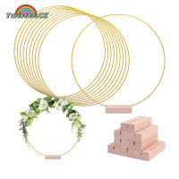 Twister.CK 10Pcs 12 Inch Round Metal Hoop Centerpiece With Wooden Stand Decorative Props For Crafts DIY Wedding Event Party Decor