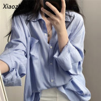 Xiaozhainv สีทึบแขนยาวเสื้อเชิ้ตแฟชั่นลำลองสำหรับผู้หญิง