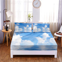 White Clouds Digital Printed 3pc Polyester Fitted Sheet Mattress Cover Four Corners with Elastic Band Bed Sheet Pillowcases