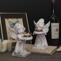 European Standing Posture Retro Made Wings Angel Holding Candlestick Party Dining Room Romantic Atmosphere Decorative Ornaments