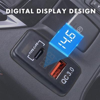 USB Car Charger Socket Type-C QC3.0 Port Voltmeter PD Charger Car Installation Non-destructive F0Q3