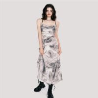 [new Chinese ink painting] niche high-grade pure to harness wind show thin long backless temperament dress