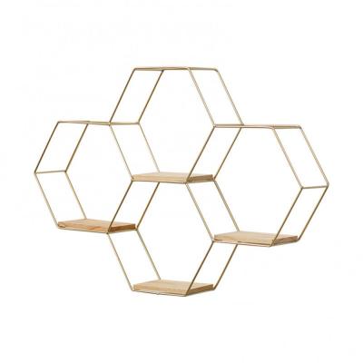 【CW】Decorative Nordic Hexagonal Iron Stand Small Pot Wall Holder Home Shelf Storage Holder Metal Photo Wall Rack Shelves