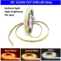 5M CCT COB LED Strip Light 608LEDS/m High Density Flexible Tape Ribbon FCOB 8/10MM PCB Dual White Dimmable Lamp Tape DC 12V 24V