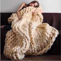 WOSTAR Fashion chunky merino wool blanket thick large yarn roving knitted blanket winter warm throw blankets sofa bed blanket