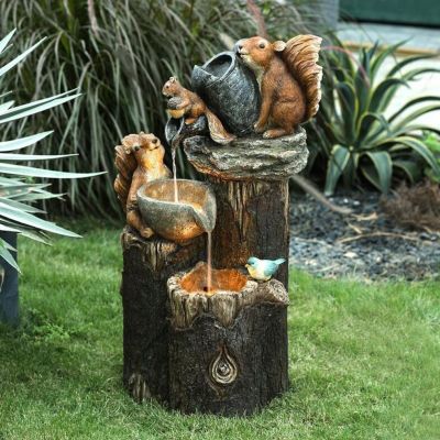 Solar Flowing Water Squirrel Duck Resin Sculptures Outdoor Garden Decoration Yard Animal Statue Ornaments with LED Lights