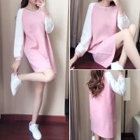 ♕♕Women Loose Solid Color A Line Dress Long Sleeves Casual Dress