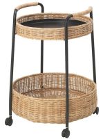 LUBBAN Trolley table with storage, rattan/anthracite, Size 50x50x66 cm (ลูบบัน โต๊ะรถเข็นพร้อมชั้นวางของ, หวาย/สีแอนทราไซต์)