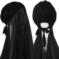 【YF】 Musilm Women instant Chiffon Hijab With Bonnet  Heavy Hijabs with Elastic Inner Caps Scarves Cap Pinless