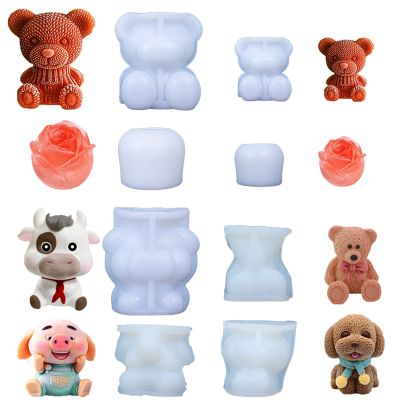 Cylinder Silicone Bear Ice Cube Resin Molds Ornaments DIY Epoxy Aromatherapy Casting Mould Handmade Craft Home Decor Ice Maker Ice Cream Moulds