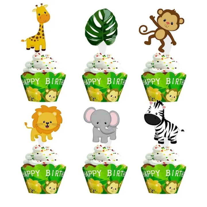 24Pcs/set Animals Cupcake Wrapper Cake Toppers For Jungle Safari Birthday  Party Decorations | Lazada Singapore