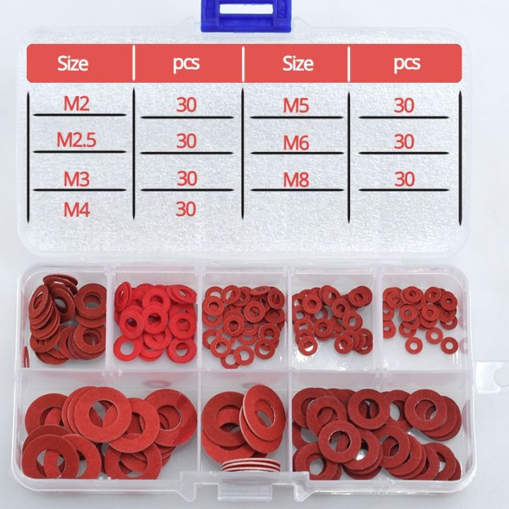 haotao-hardware-210pcs-ปะเก็นชุด-m2-m2-5-m3-m4-m5-m6-m8เหล็กสีแดงกระดาษไฟฟ้าอิเล็กทรอนิกส์ฉนวนกันความhaotao-hardwareเครื่องซักผ้าสีแดงกระดาษรอบชุด