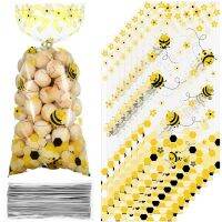 50Pcs Bee Candy กระเป๋าน้ำผึ้งสีเหลืองโปร่งใสพลาสติกของขวัญกระเป๋า50 Silver Twist Ties สำหรับเด็ก Bee Birthday Party ตกแต่ง