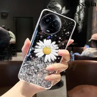 เคสมือถือสำหรับ Realme 11 5G ด้านหลังเคสมันเงาดาวนุ่มเลื่อมดวงจันทร์ดอกเบญจมาศซิลิโคนใสพับเป็นขาตั้งสำหรับ Realme 11X 11 5G เคสโทรศัพท์