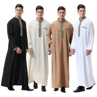 มุสลิมเสื้อคลุมผู้ชาย Jubba Thobe ซาอุดีอาระเบีย Kaftan ยืนปก Musulman Abaya สบายๆอิสลามเสื้อผ้าแฟชั่นชุดอี๊ด S-3XL