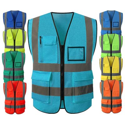 9 Colors Reflective Safety Security Mesh Vest Waistcoat with Pockets for Construction Traffic Mining Prospecting Rescue Cycling