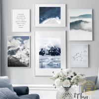 Snow Mountain Birds Sea Sky Cloud โปสเตอร์: Wall Art ภาพวาดผ้าใบ,รูปภาพบนผนังสำหรับห้องนั่งเล่นตกแต่งบ้าน