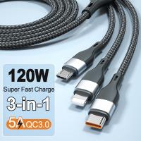 yqcx001 sell well - / 5A 120W 3in1 Fast Charging USB To Type C Cable For IPhone Xiaommi Huawei Samsung Micro Support QC3.0 Data Line Phone Accessories