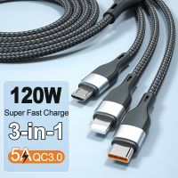 [A Necessary]✎เอสบี♞5A 120W 3in 1ที่ชาร์จไฟรวดเร็ว USB กับพิมพ์ C [A Necessary]สายสำหรับ iPhone Xiaommi Huawei Samsung Micro สนับสนุน QC3.0โทรศัพท์สายข้อมูลอุปกรณ์เสริม