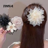 TIMIA โบว์สำหรับผูก กิ๊บติดผมหวีรูปดอกไม้ สไตล์เกาหลีแบบ คริสตัลคริสตัลคริสตัล กิ๊บติดผมตาข่าย แฟชั่นสำหรับผู้หญิง หวีติดแน่น แต่งงานในงานแต่งงาน