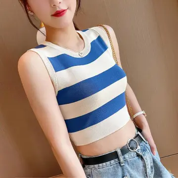Summer Backless Striped Knitted Halterneck Women Crop Top Vest - China  Summer Vest and Knitted Vest Top price