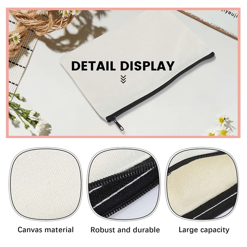 10 Pieces Sublimation Blanks Pouch DIY Heat Transfer Makeup Bags Iron on  Transfer Zipper Canvas Pen Case for Women Kids