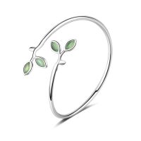 Freshing Green Opal Stone Leaf Open Clasp Bracelet For Women Girl Lady Wedding Birthday Gift 925 Silver Jewelry