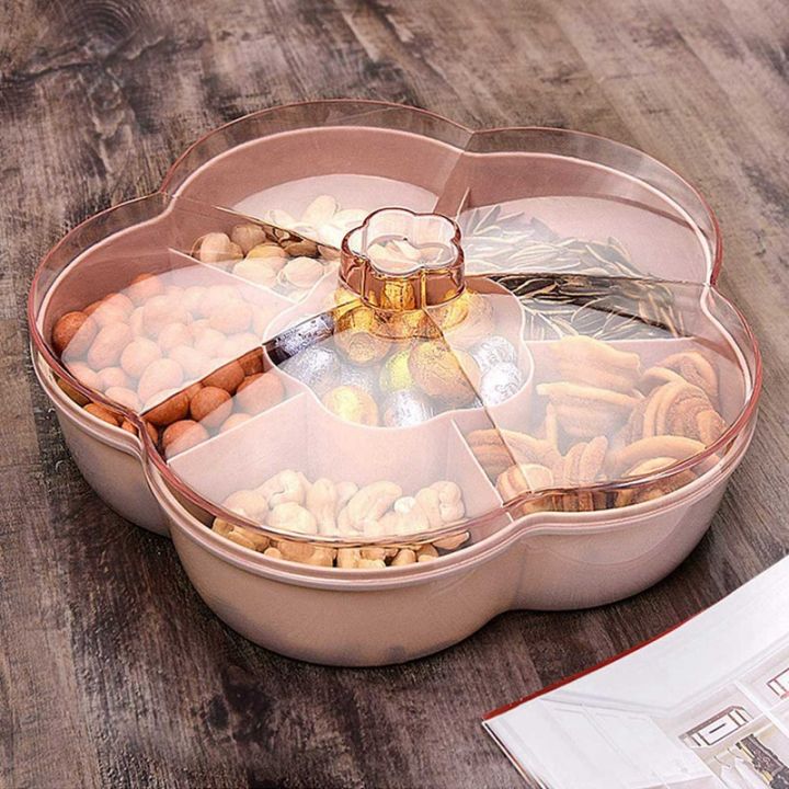 2x-snack-storage-box-flower-shape-snack-tray-with-lid-food-storage-box-fruit-box-container-pink